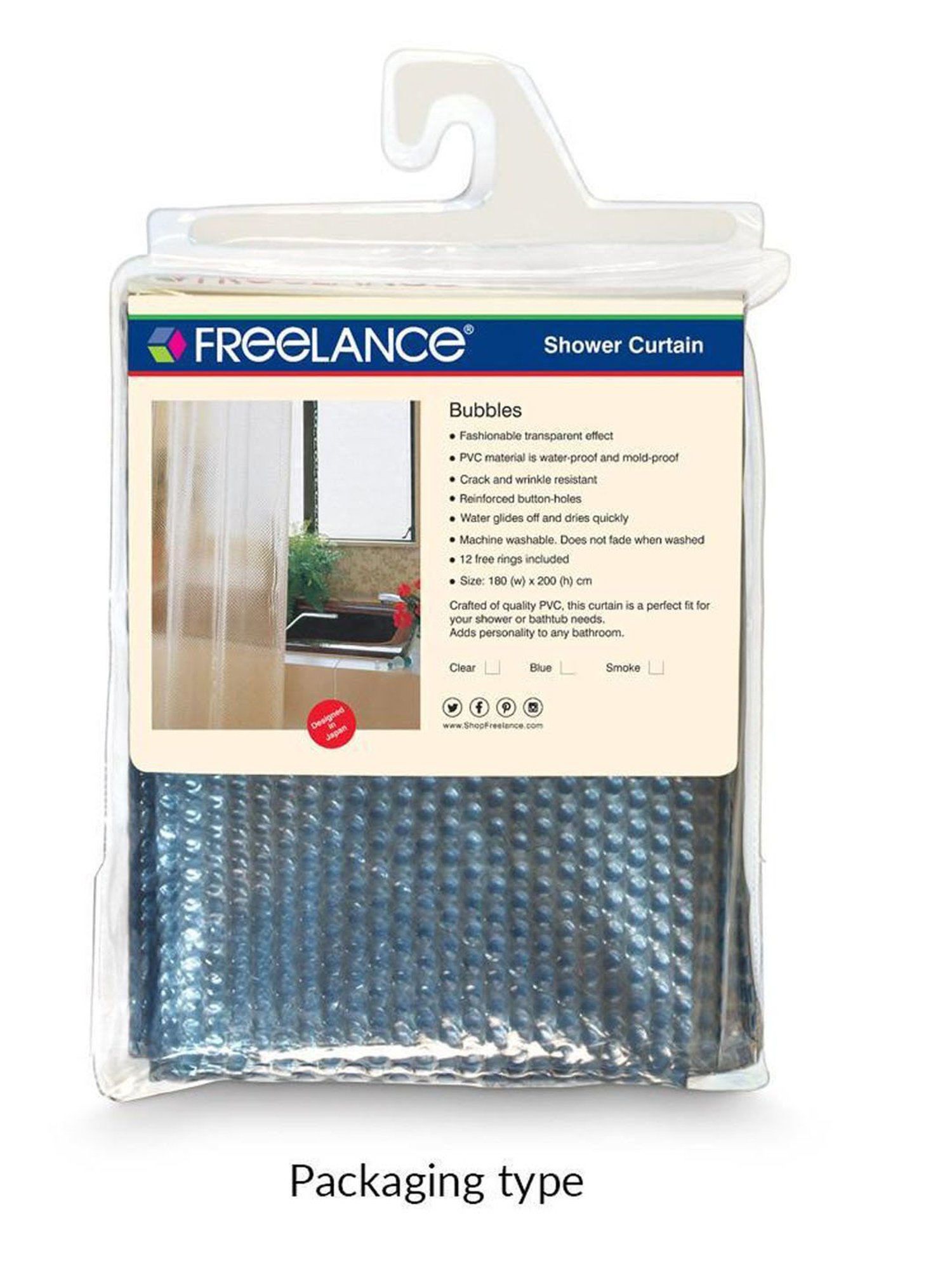 Freelance Blue PVC Set of 1 Shower Curtain
