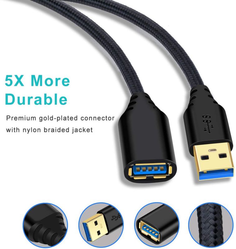 USB 3.0 Extension Cable Besgoods 2-Pack 6ft USB Extension Cable Braided Extender Cord - A Male to A Female Extension Cable Compatible with Keyboard Mouse Hard Drive Printer