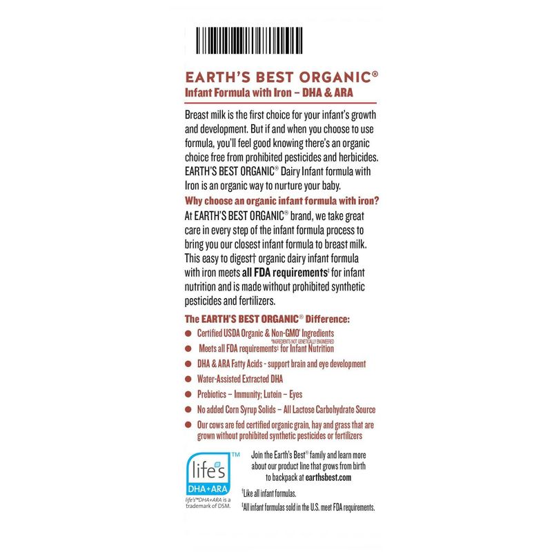 Earth's Best Organic Infant Formula with Iron Powder - 32oz