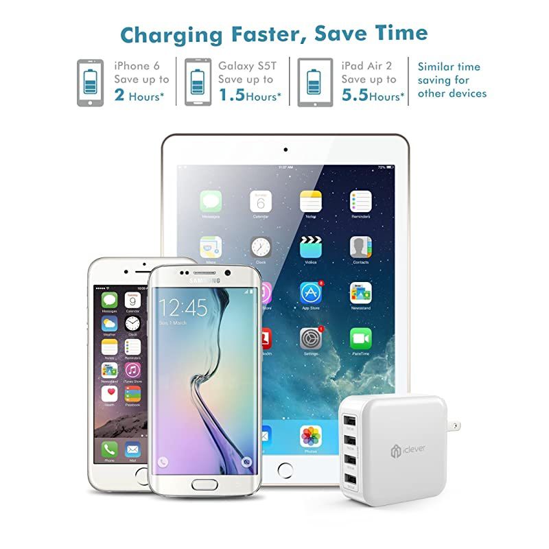 USB Wall Charger 40W 8A 4Port Charging Station with Foldable Plug USB Power Adapter for iPhone 11 Pro XsXS MaxXRX87iPad ProAir 2Mini 43 GalaxyNoteEdge LG Nexus HTC and More