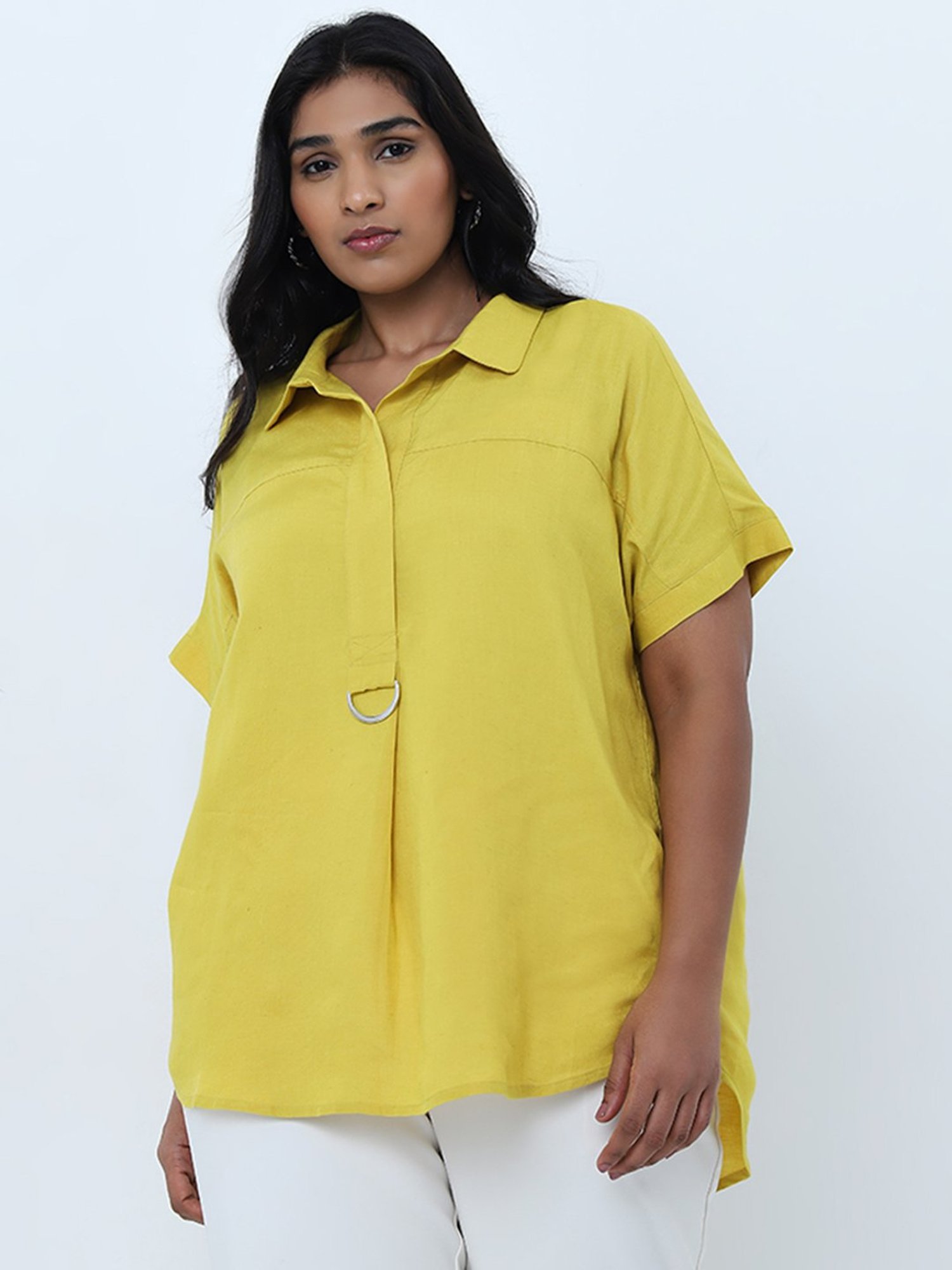Gia by Westside Yellow Buckle-Detailed Blouse
