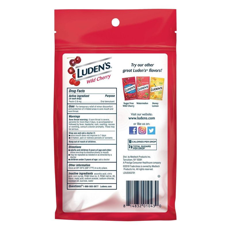 Luden's Soothing Throat Drops for Sore & Irritated Throats - Wild Cherry - 30ct