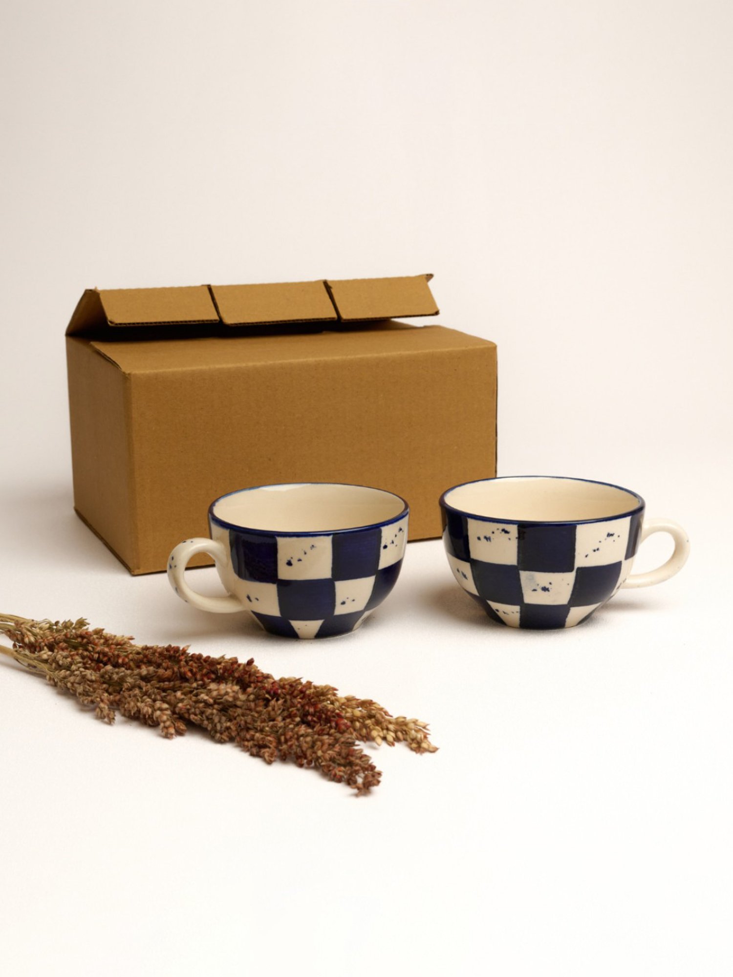 BlackCarrot Blue & White Ceramic Coffee Mugs Set of 2