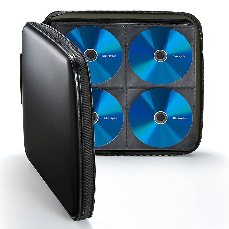 Japan Brand) 24 Capacity CD Case, Portable DVD/VCD Storage, EVA Protective Blu-ray Wallet, Binder, Holder, Booklet for Car, Home, Office, Travel (Black)