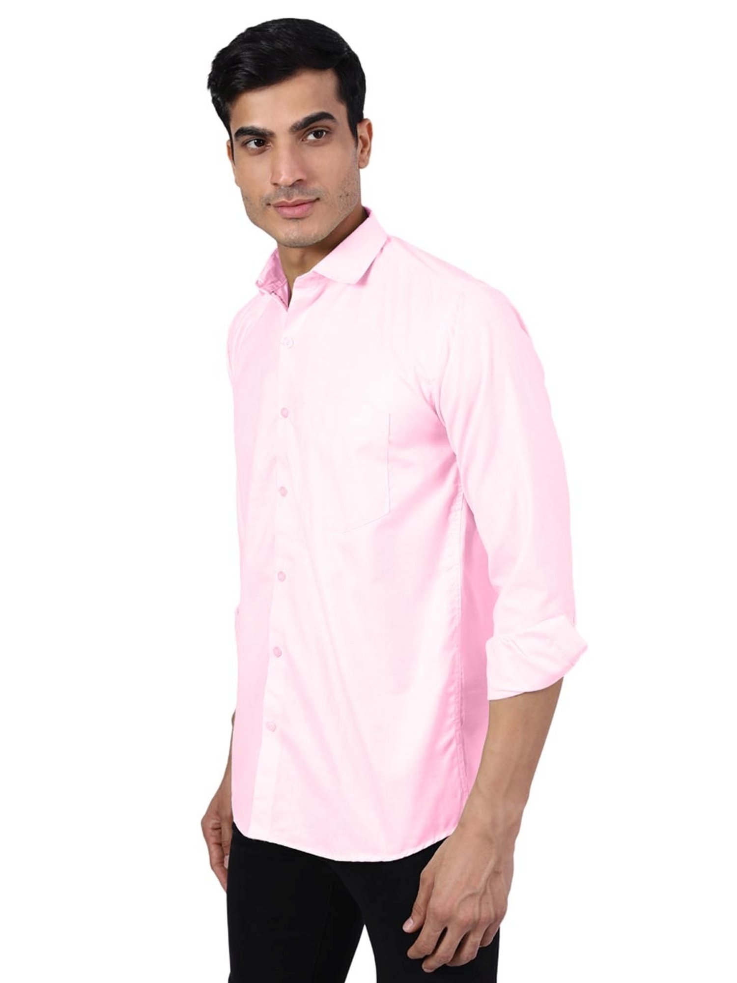 TAHVO Pink Cotton Slim Fit Shirt