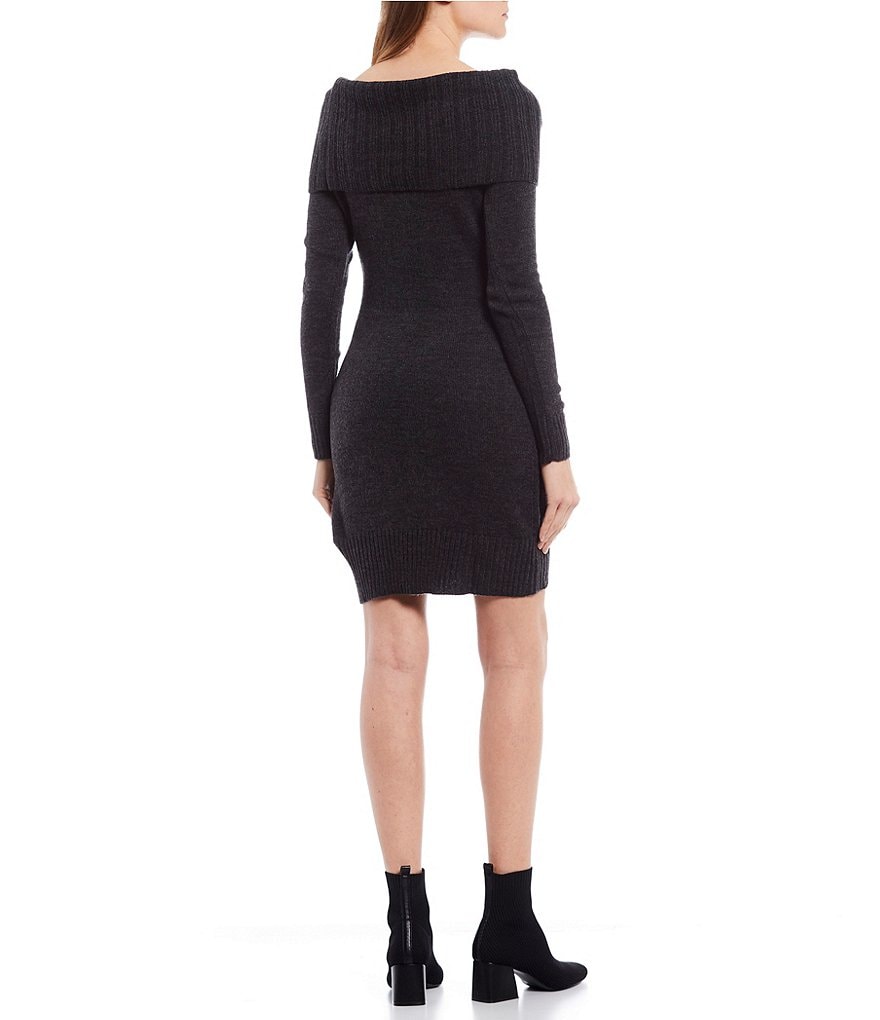 I.N. San Francisco Long-Sleeve Off-the-Shoulder Cable Knit Sweater Dress