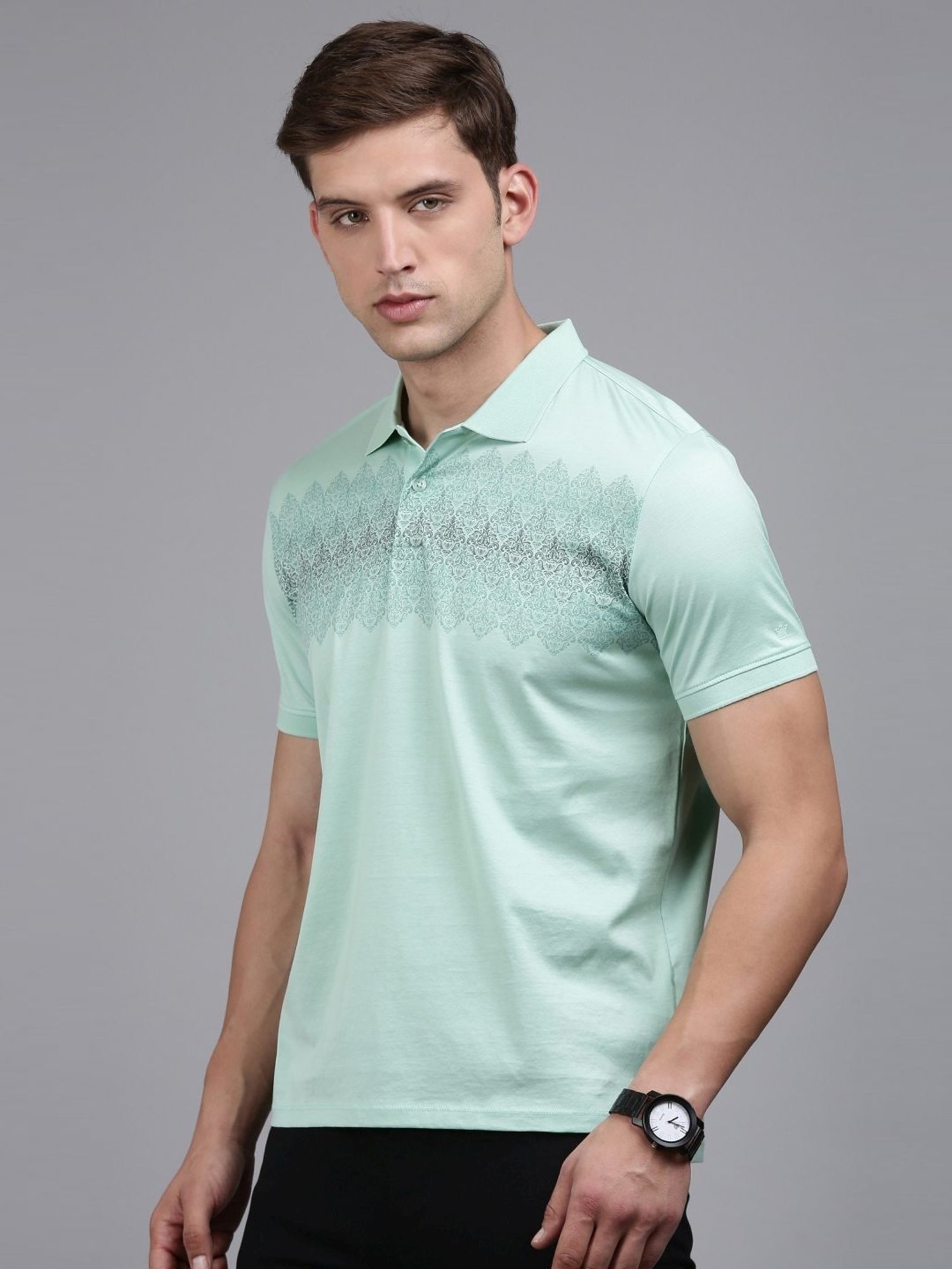 Louis Philippe Sport Blue Cotton Regular Fit Printed Polo T-Shirt