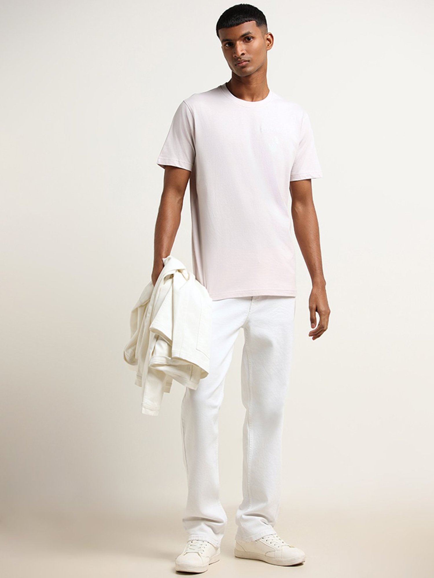 Nuon by Westside Light Pink Slim Fit T-Shirt