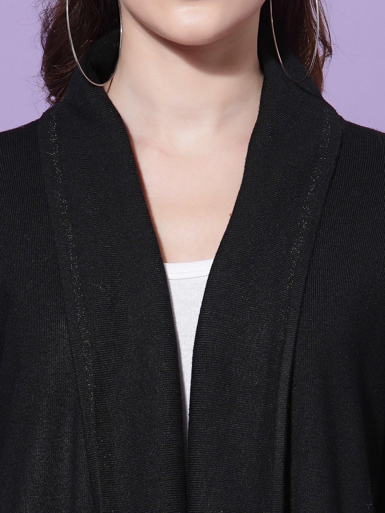 Mafadeny Black Shawl Neck Shrug