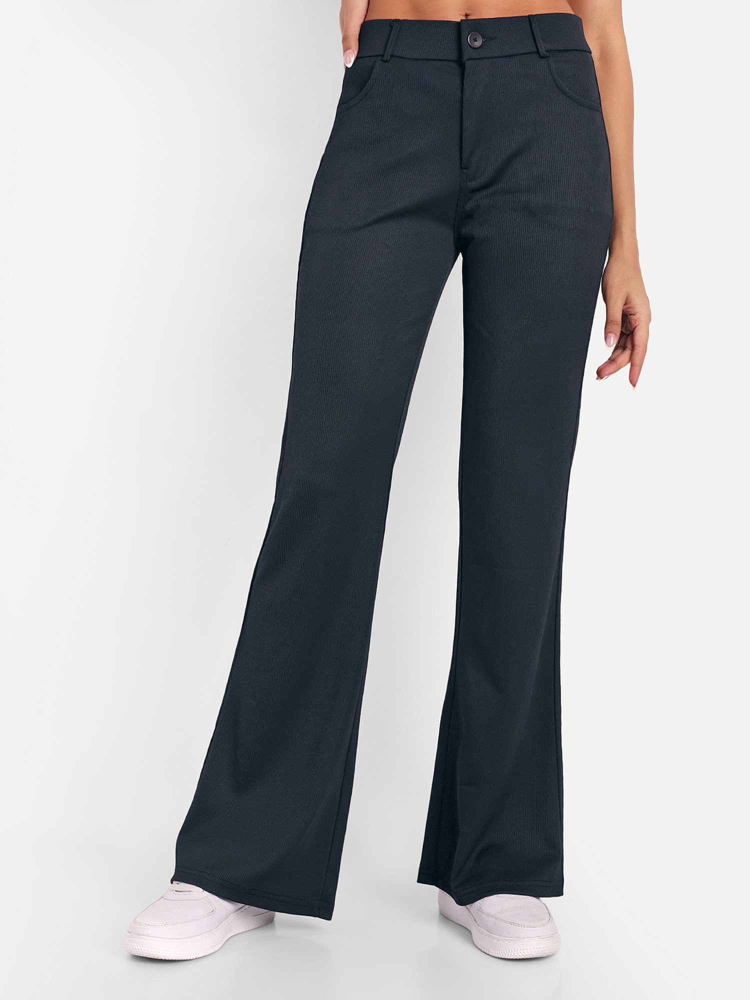 Broadstar Black Flared Fit High Rise Corduroy Trousers