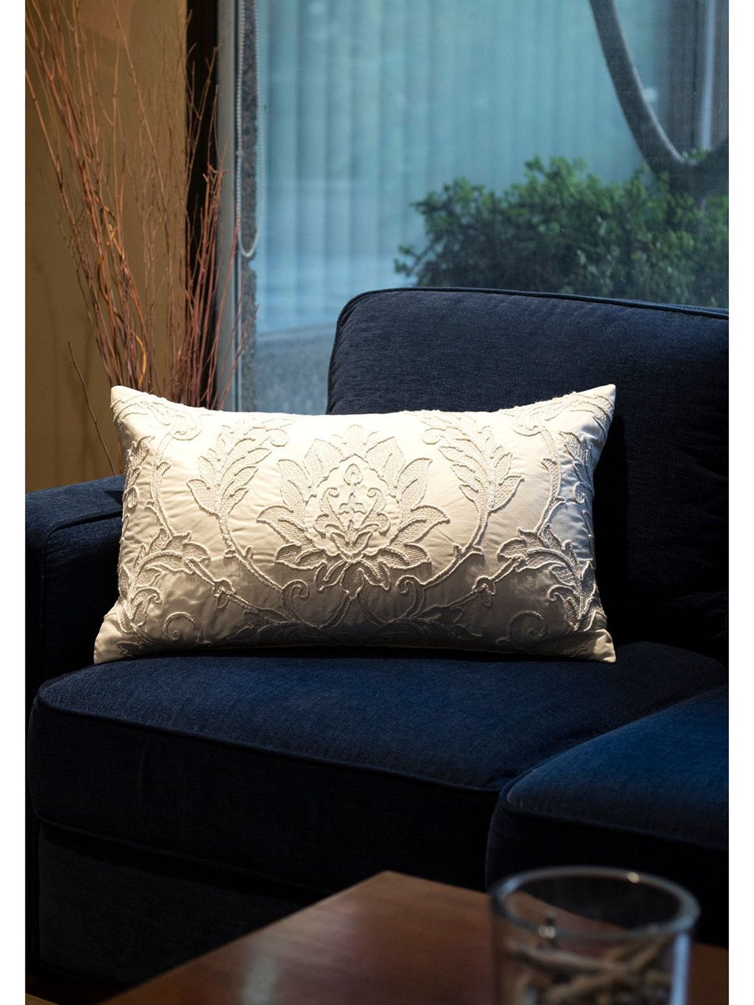 Maspar Embroidery Beige Cotton Vintage Cushion Cover