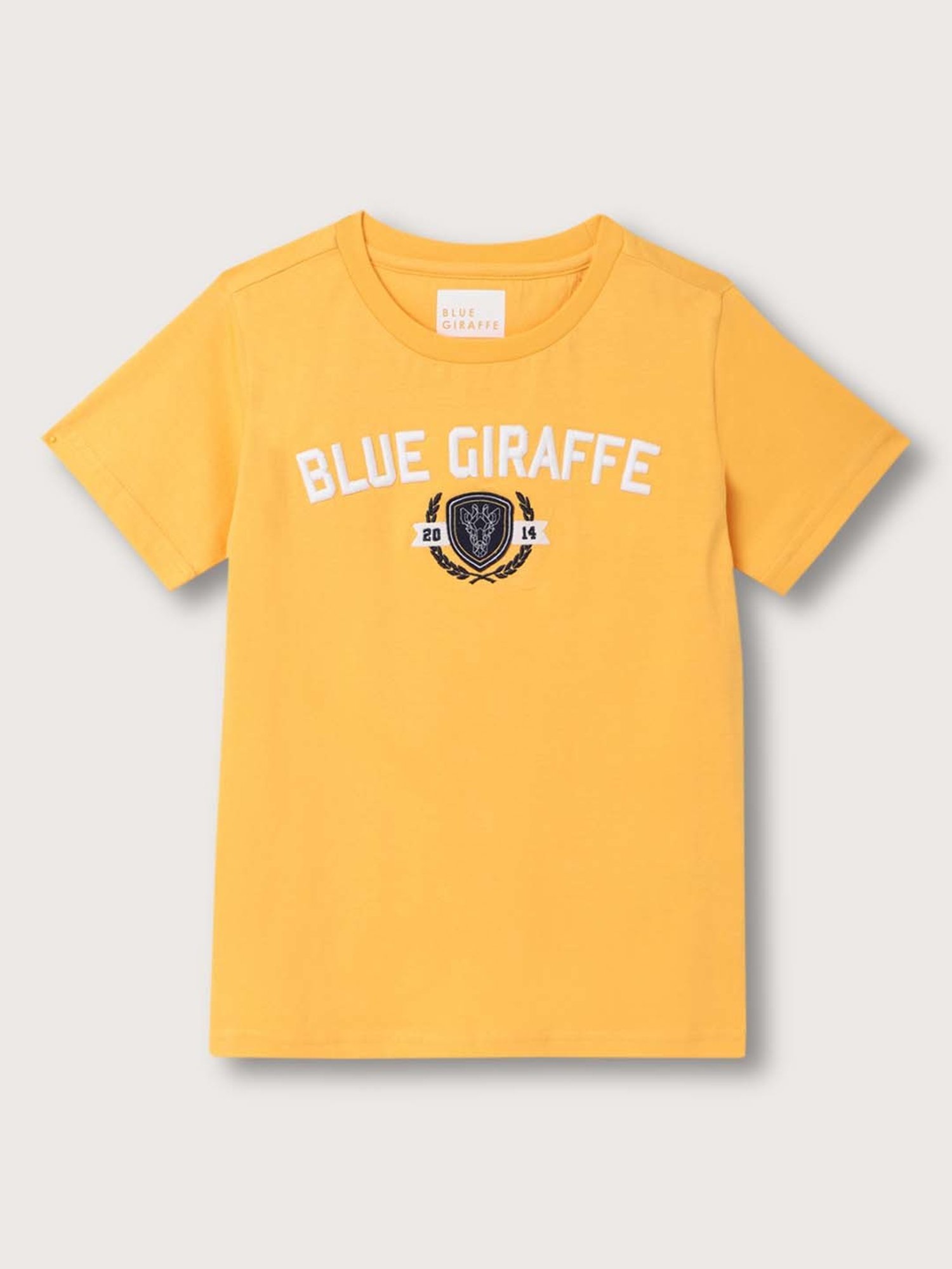 Blue Giraffe Kids Yellow Cotton Embroidered T-Shirt