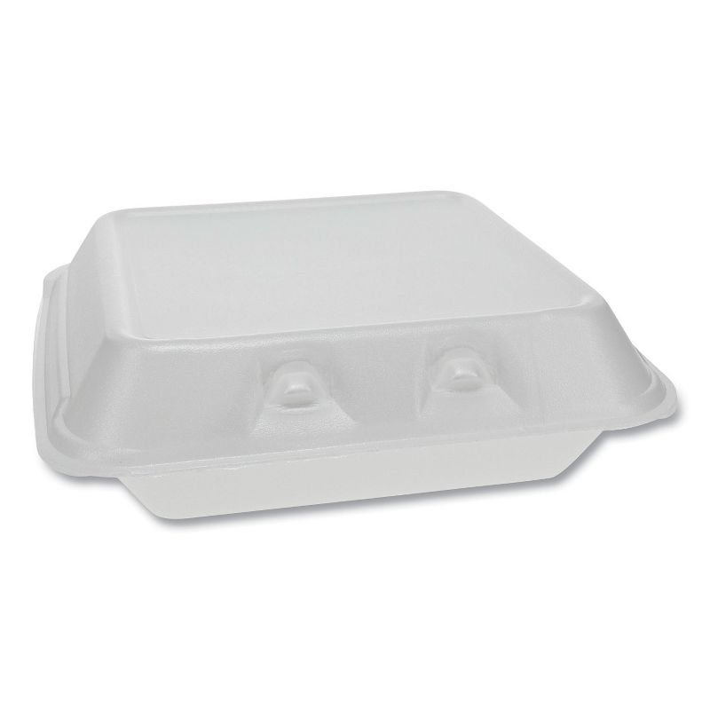 Pactiv Foam Hinged Containers, Small, 7.5 x 8 x 2.63, 1-Compartment, White YHLW07010000