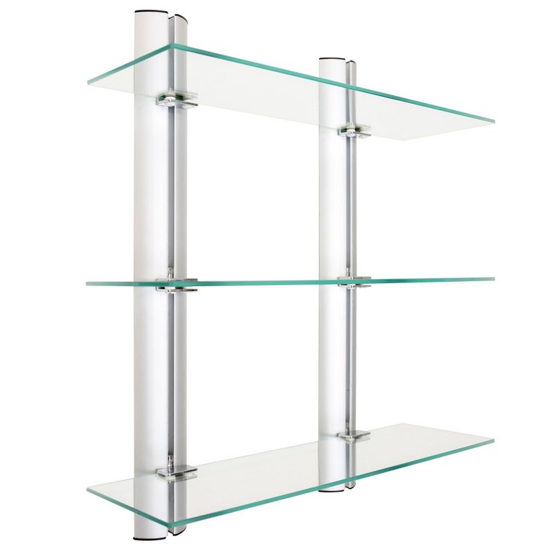 3 Tier Wall Mount Adjustable Glass Shelving Unit with Aluminum Bars - Danya B.