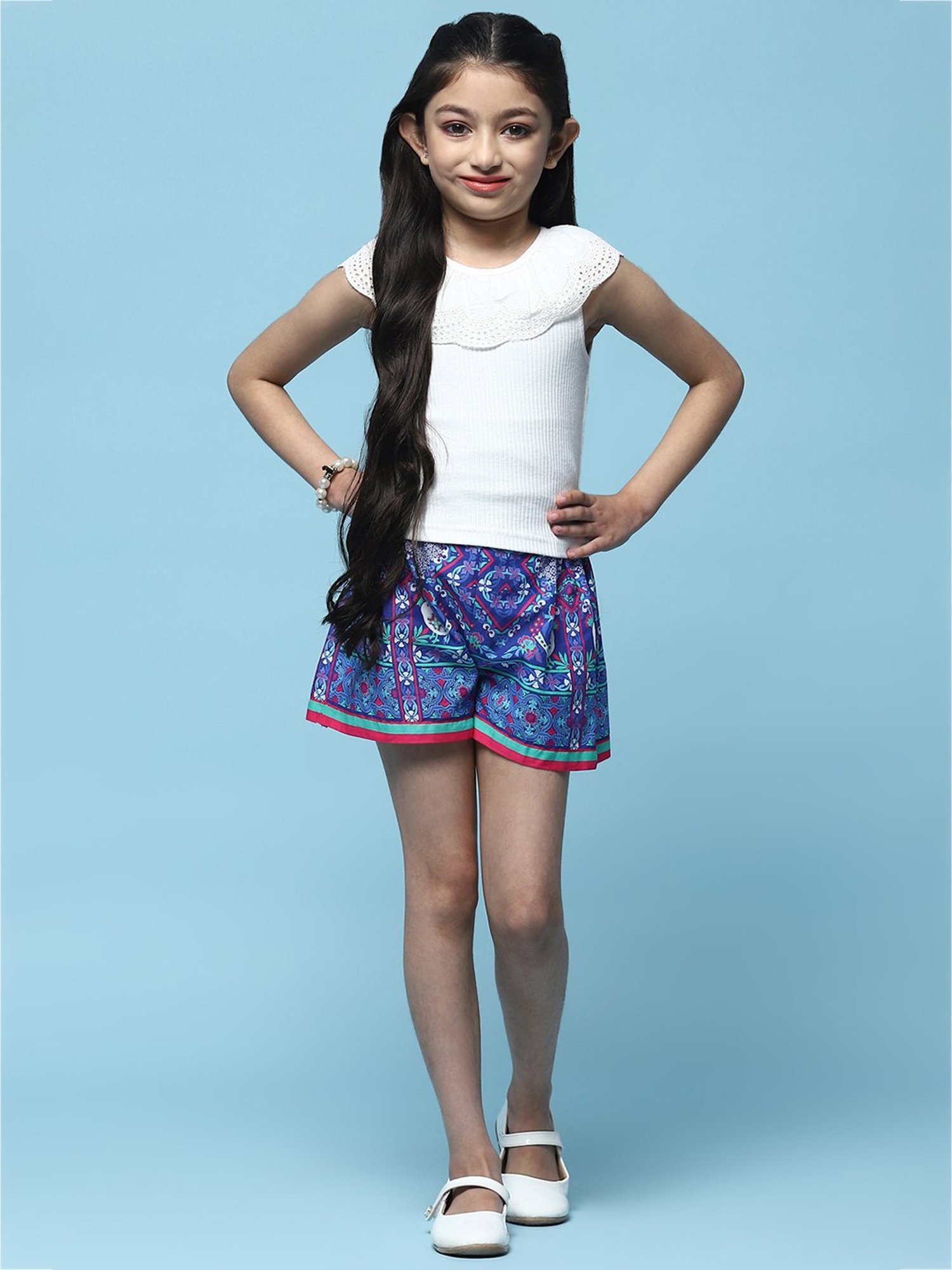 BIBA Girls White Solid Top