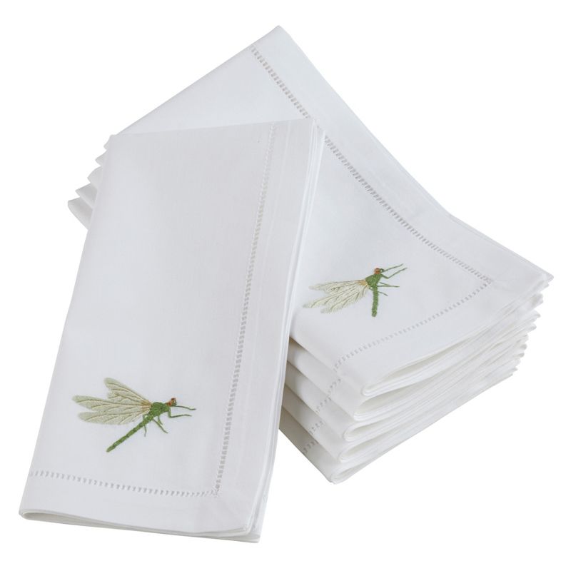 Saro Lifestyle Cotton Table Napkins With Embroidered Dragonfly Hemstitch Design (Set of 6)