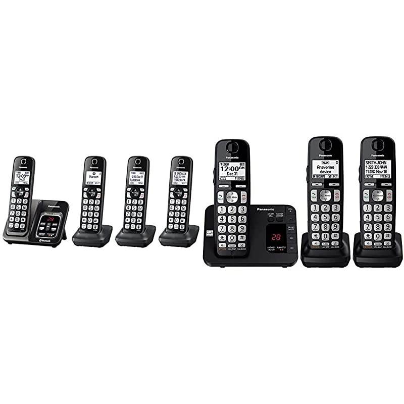 Expandable Cordless Phone System with Link2Cell Bluetooth Answering Machine and Call Blocking 4 Cordless Handsets amp KXTGE433B Cordless Phone with Answering System 3 Handsets