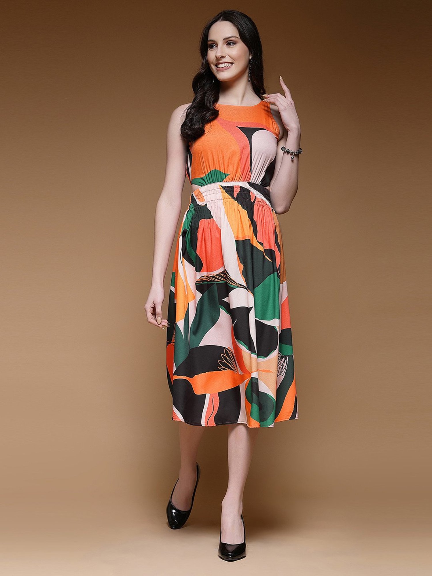 SELVIA Multicolor Printed Midi Dress