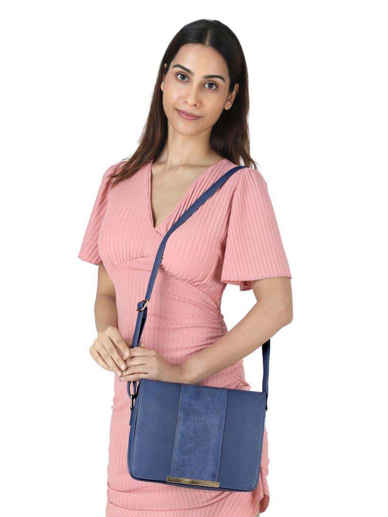 Toteteca Blue Textured Medium Sling Handbag