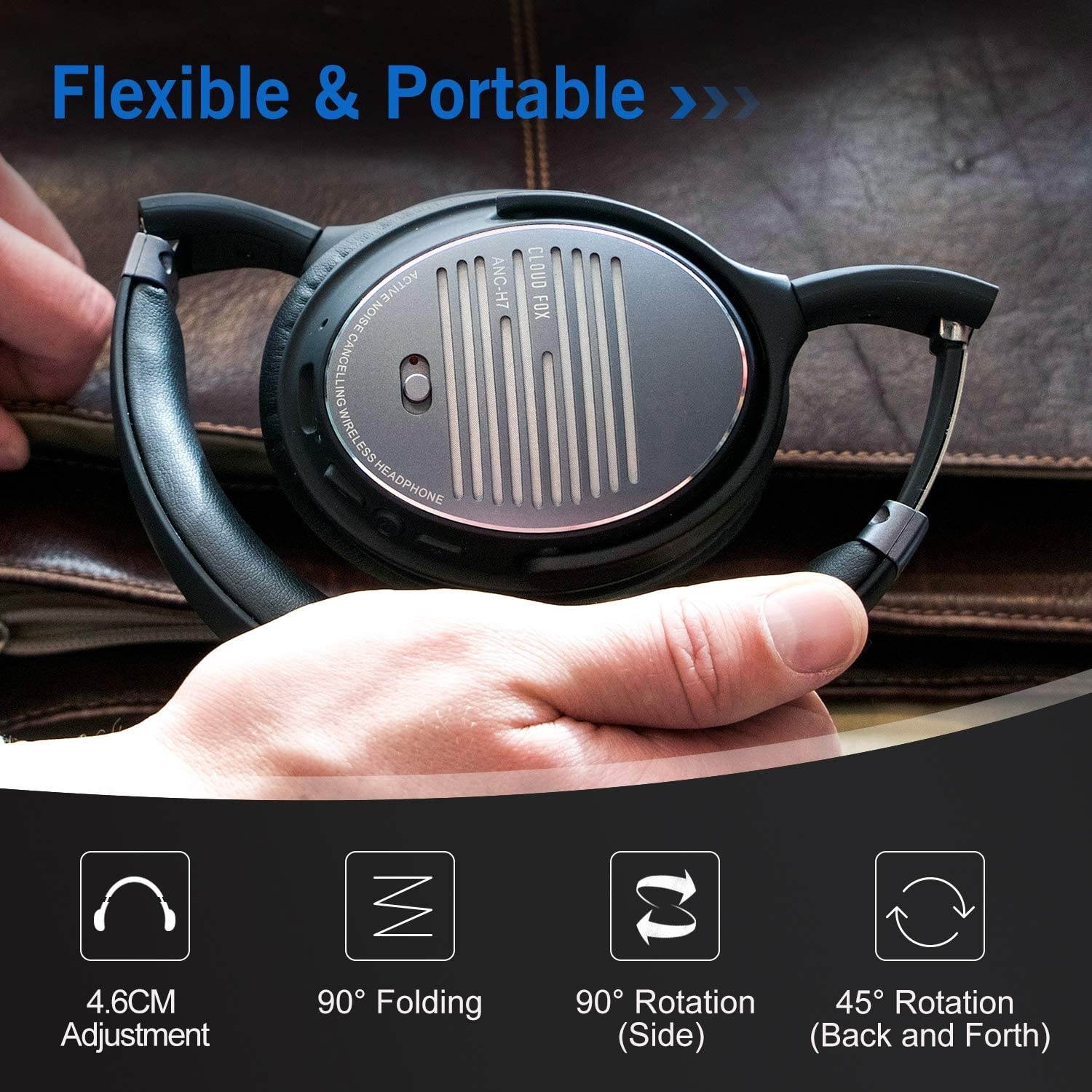 Active Noise Cancelling Headphones ANC Wireless & Wired Bluetooth 4.0 Headset Foldable Over-Ear Headphones with Comfortable Earpads HiFi Stereo Headset with Mic 16 Hours Playtime