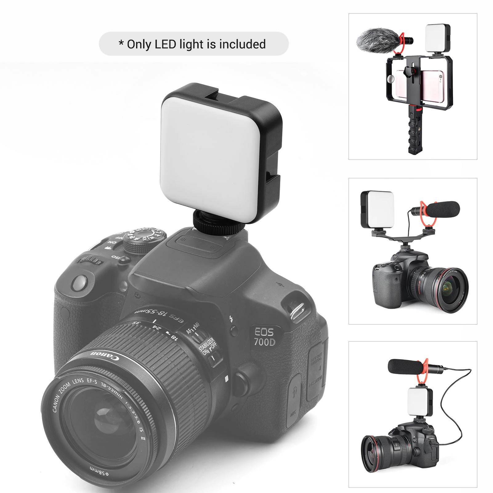 Mini Video  Light 5600K Dimmable 4W Type-C Built-In Rechargeable Battery with 3 Cold Shoe Mounts Photography Lighting Lamp