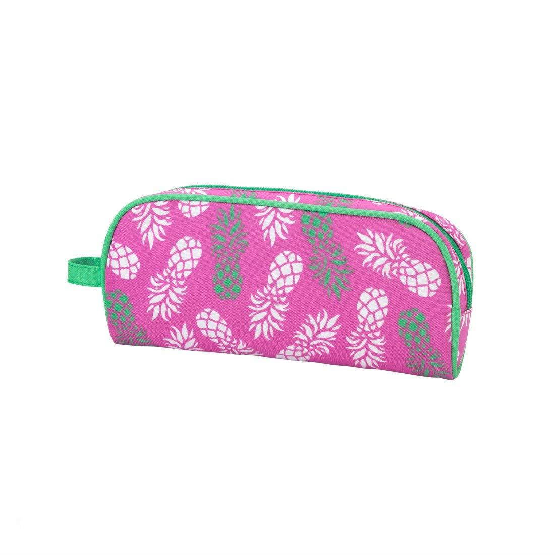 Lined Polyester Zippered School Pencil Case with Carry Strap (Pink Pineapple)