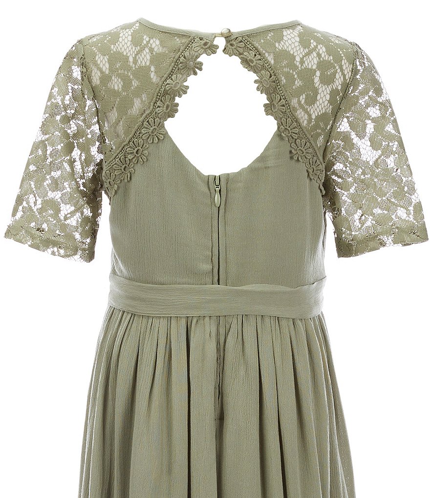 Us Angels Big Girls 7-16 Lace-Sleeve Asymmetrical-Hem Maxi Dress