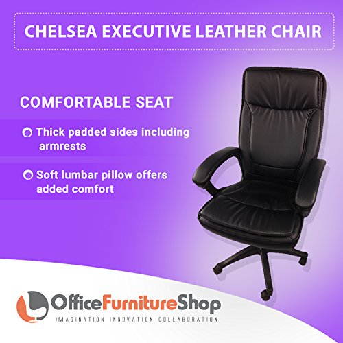 Chelsea Ergonomic Adjustable Height Executive Office Task Chair in PU Leather with Swivel, Highly Resilient Foam, Spacious Headrest & Backrest, Black Fiber Base, Thickly Cushioned Seat - BLACK COLOR