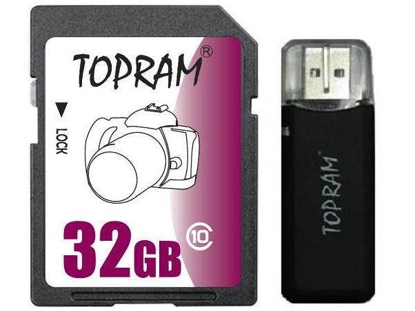 TOPRAM 32GB SD 32GB SDHC Card Class 10 Extreme Speed for Camera & Camcorder + R3 Reader
