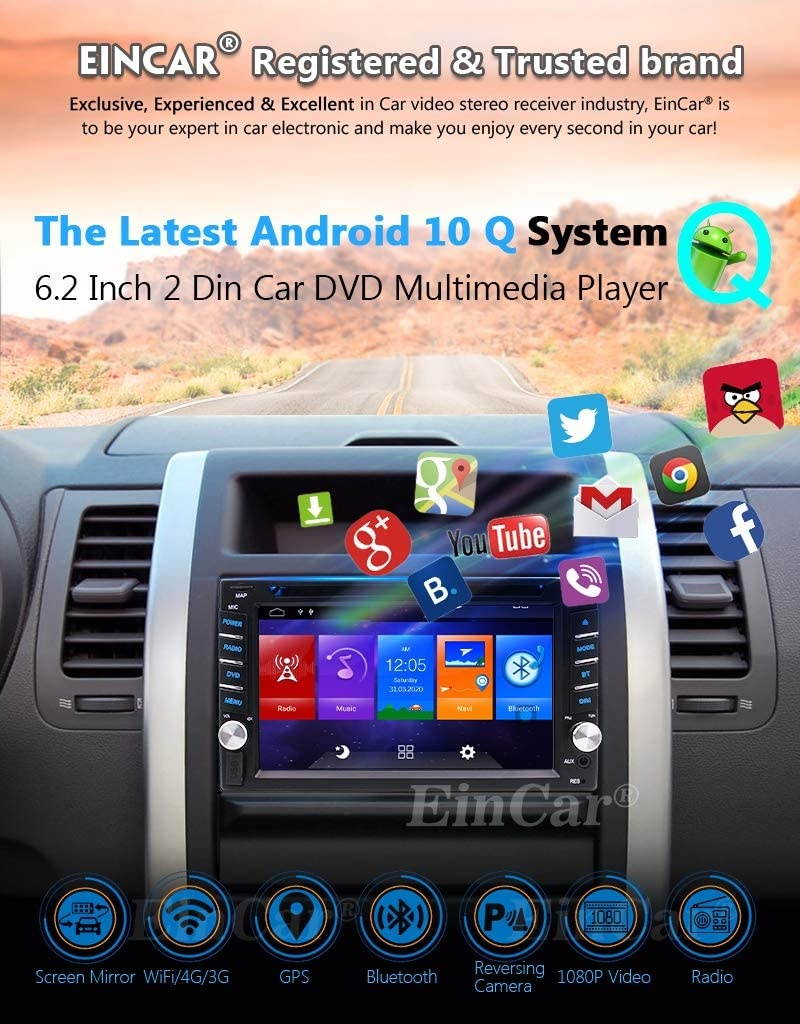 Android 10.0 Car Radio with Bluetooth Double Din Car Stereo Receiver,6.2 inch Car Video Music Player GPS Navigation SD USB AUX Input,Car Audio FM Radio,WiFi,Phone Mirror Link,Steering Wheel Control