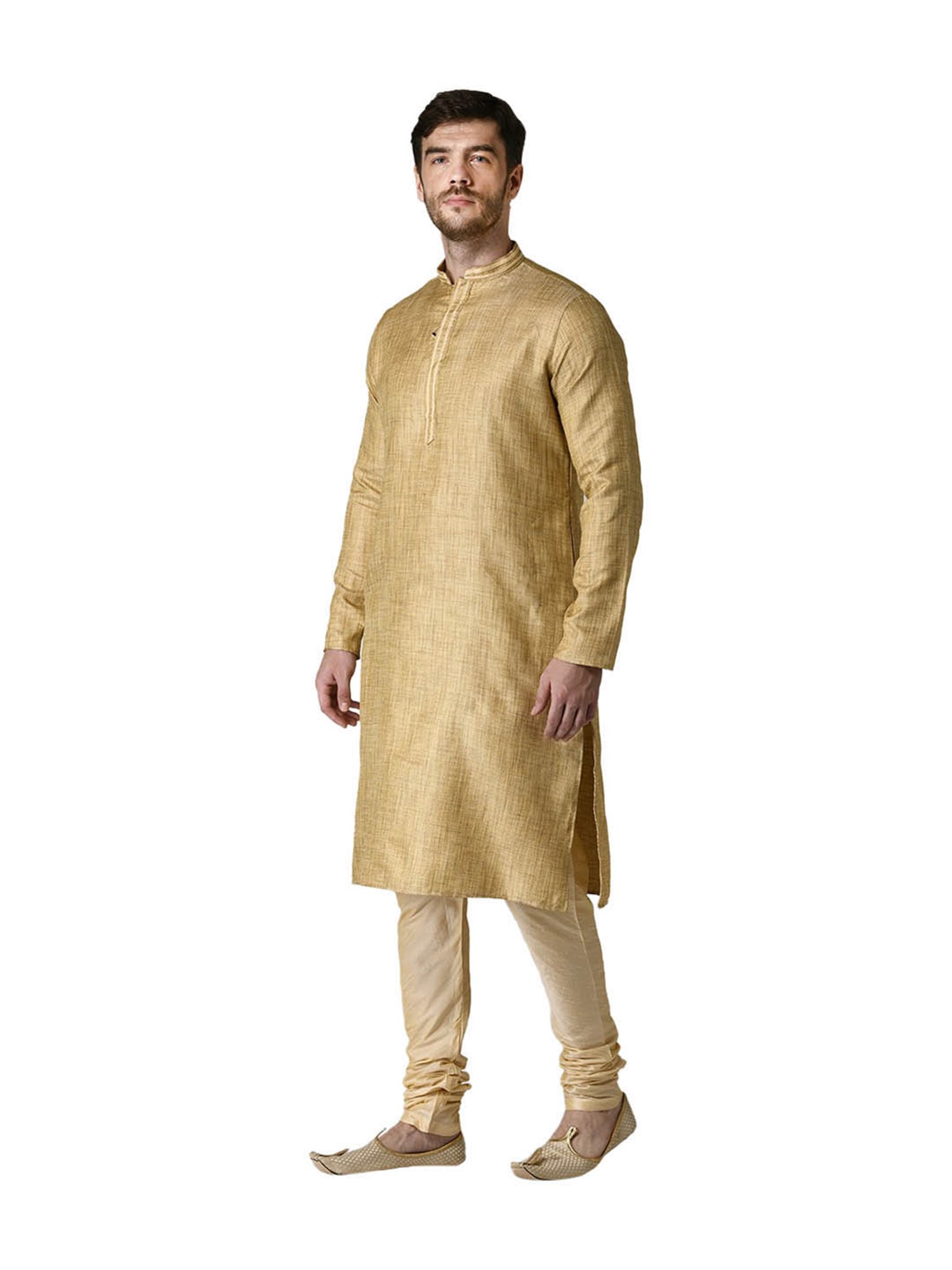 Tabard Beige Solid Full Sleeves Kurta & Churidar Set