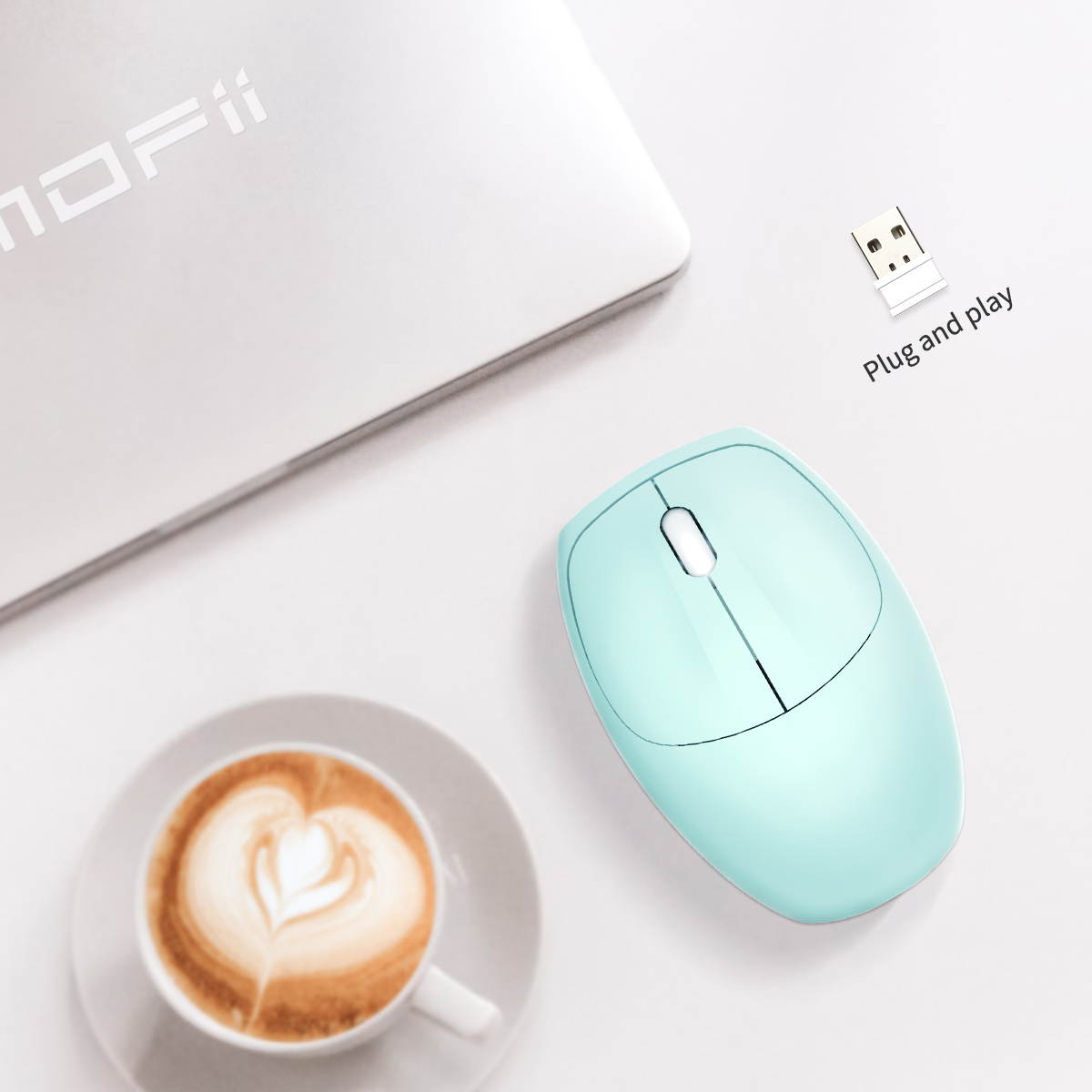 MOFII Wireless Mouse, 2.4G Slim Cordless Mouse with USB Receiver Portable Mobile Computer Mice for PC, Notebook, Chromebook, MacBook, Tablet, Laptop Windows (Light Blue)