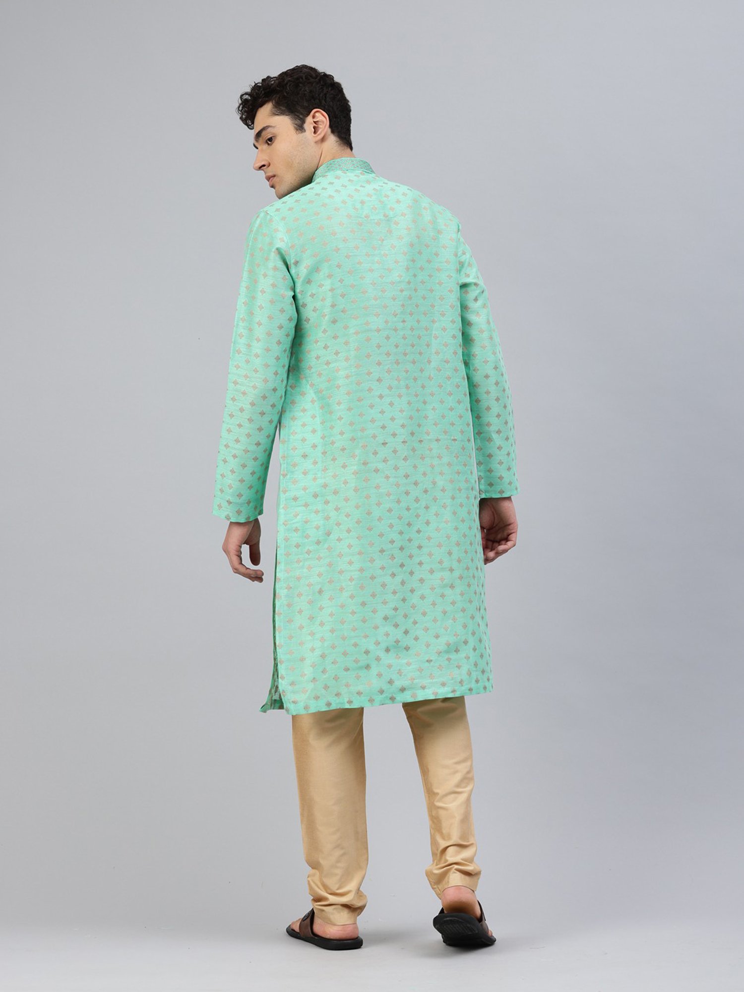 Manthan Mint Green & Beige Regular Fit Self Design Kurta & Pyjamas Set