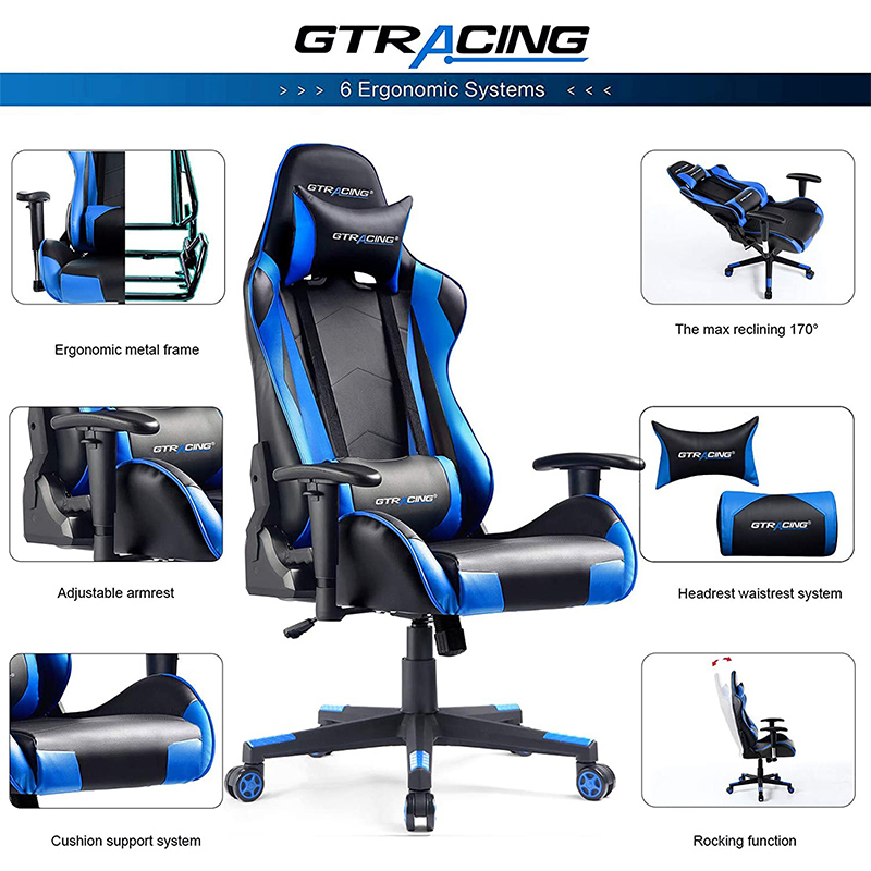 GTRACING Gaming Chair Racing Office Computer Game Chair Ergonomic Backrest and Seat Height Adjustment with Pillows Recliner Swivel Rocker Headrest and Lumbar Tilt E-Sports Chair (Black/Red)