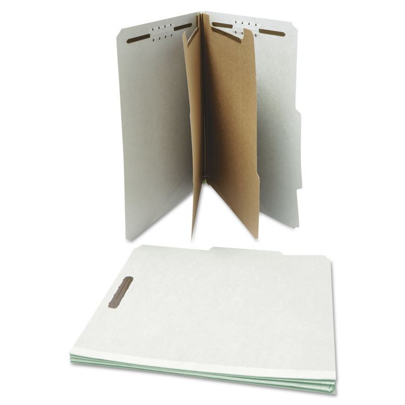 Universal Pressboard Classification Folder, Letter, Six-Section, Gray, 10/Box
