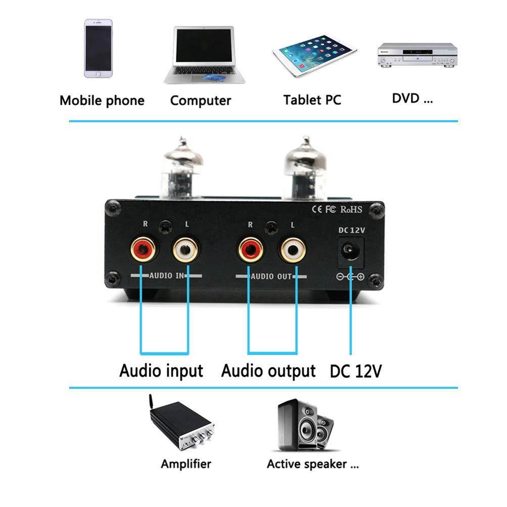 Dilvpoetry TUBE-6J1 Mini Vacuum Tube Amplifier HiFi Audio Tube Preamplifier Preamp NE5532P Chips Desktop Amp(Silver)