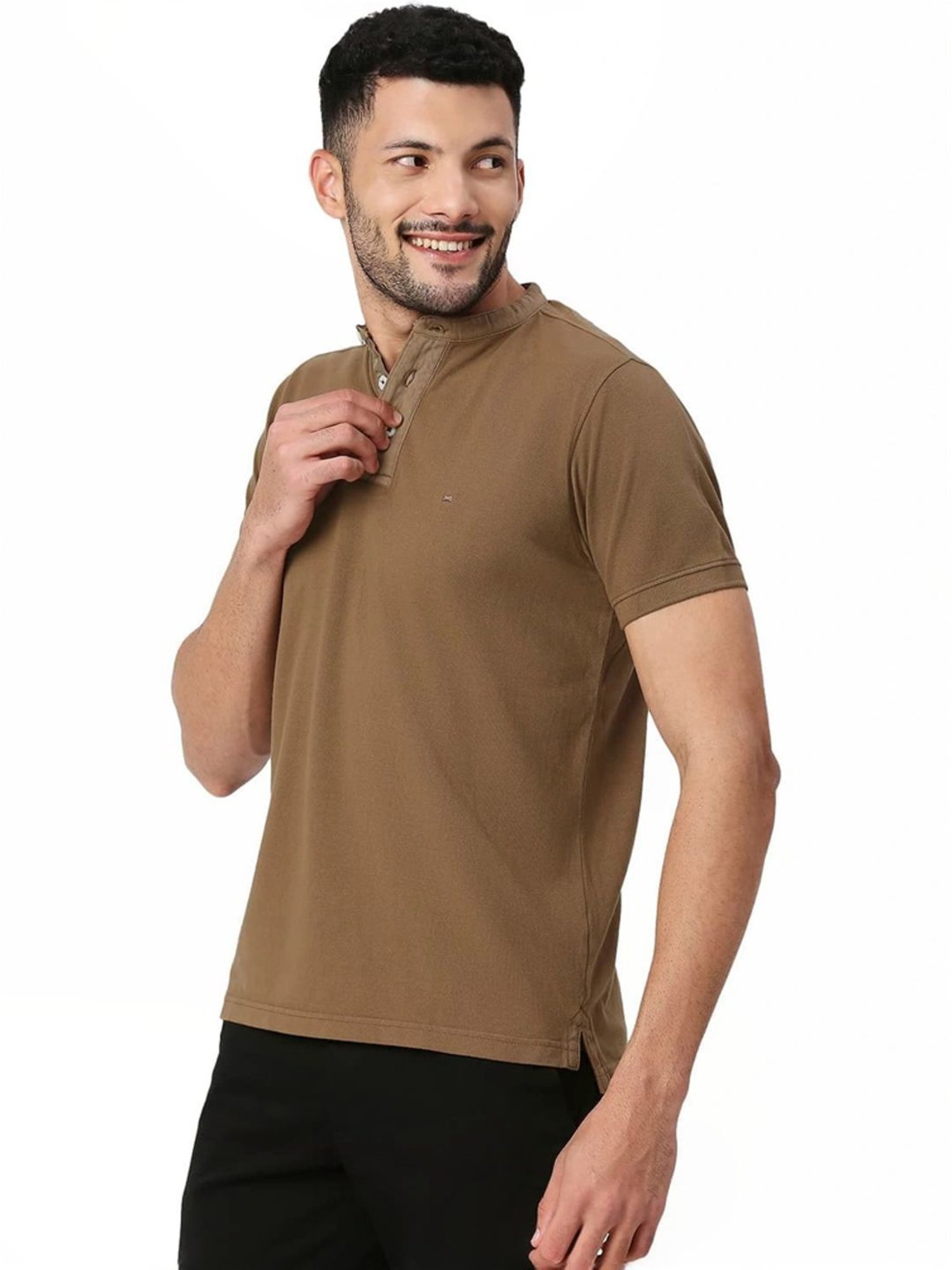 Basics Brown Muscle Fit Henley T-Shirt