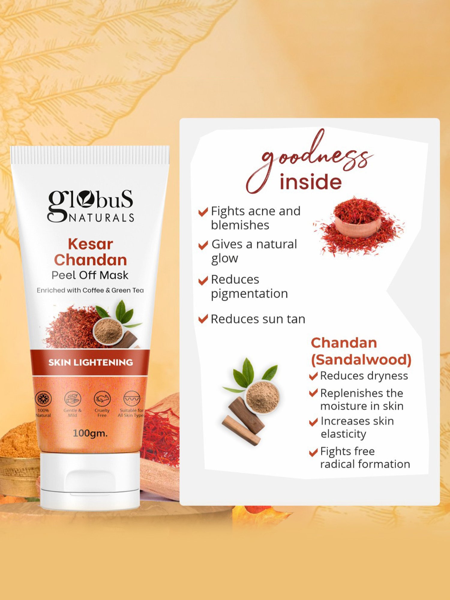 Globus Naturals Kesar Chandan Peel Off Mask - Pack of 3