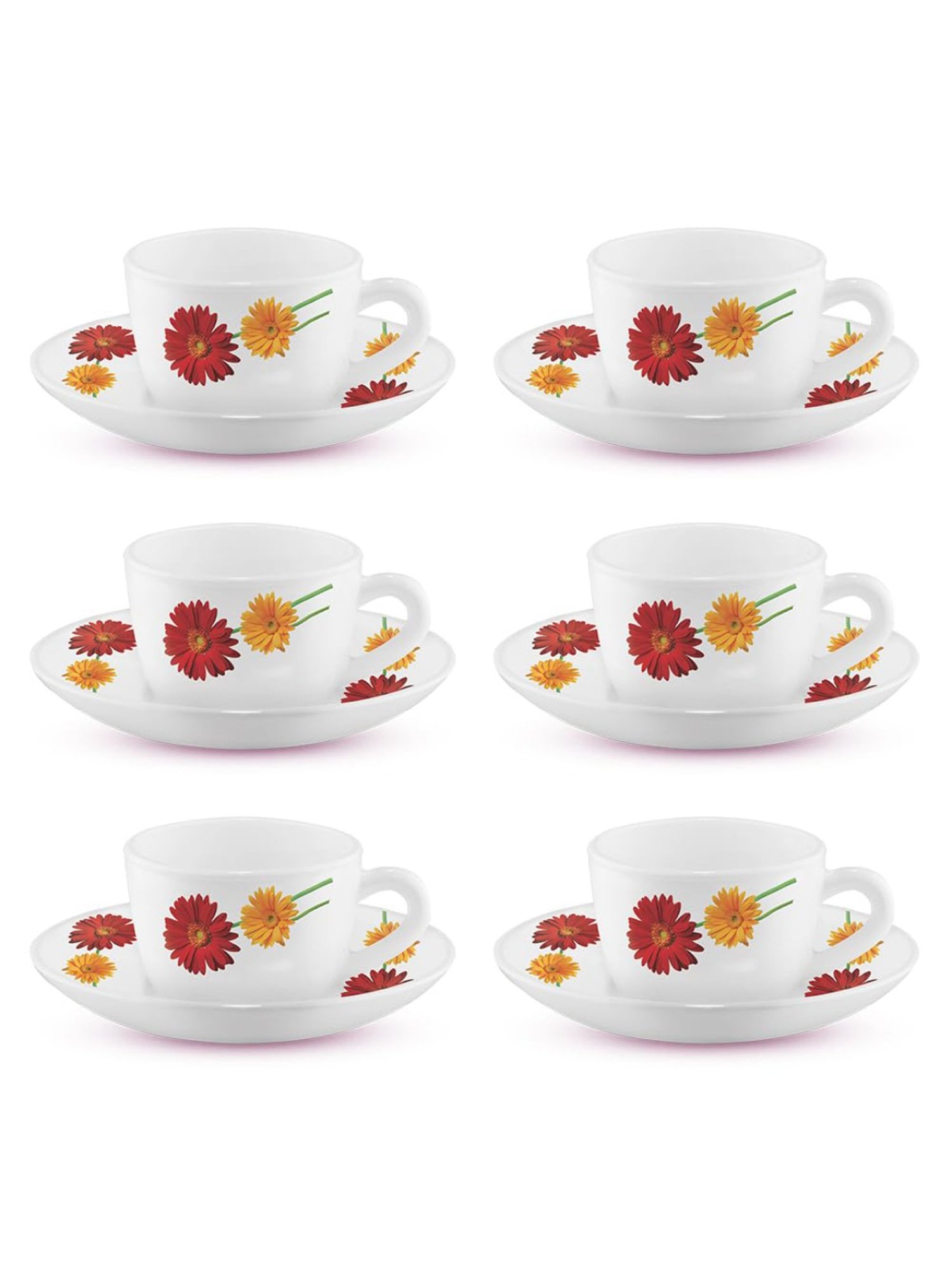 Larah by Borosil White Ceramic Opalware Cup and Saucer Set of 12 140ml