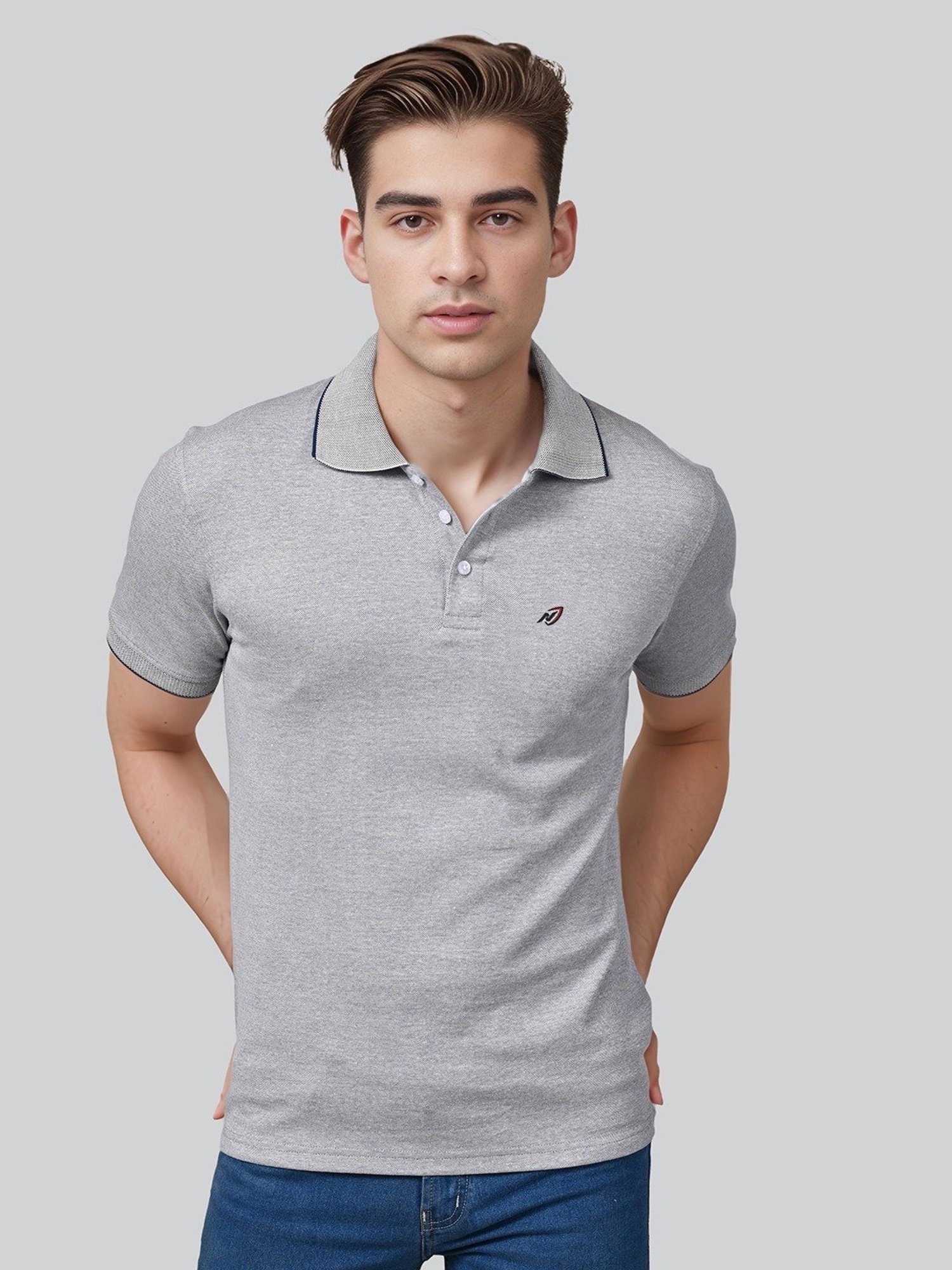 Lux Nitro Light Blue Cotton Regular Fit Texture Polo T-Shirt