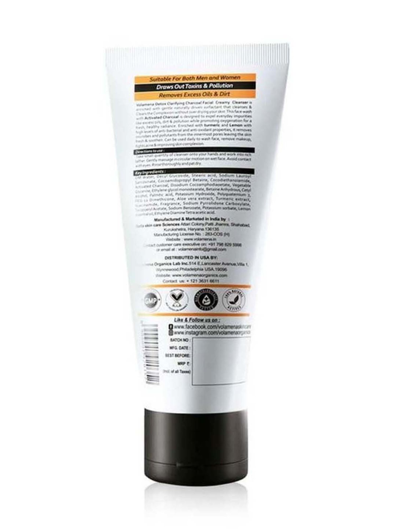 Volamena Detox Clarifying Charcoal Facial Creamy Cleanser - 100 ml