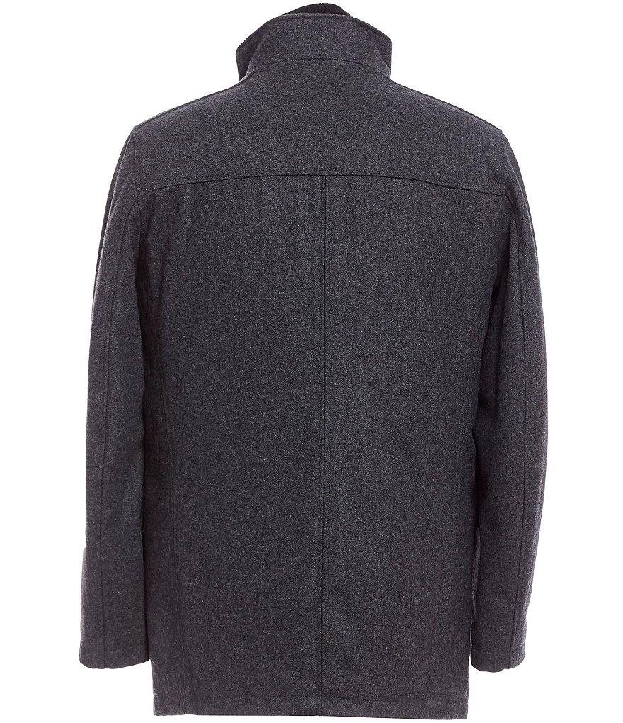 Cole Haan Melon Four-Pocket Faux Leather Trim Detail Button Front Car Coat