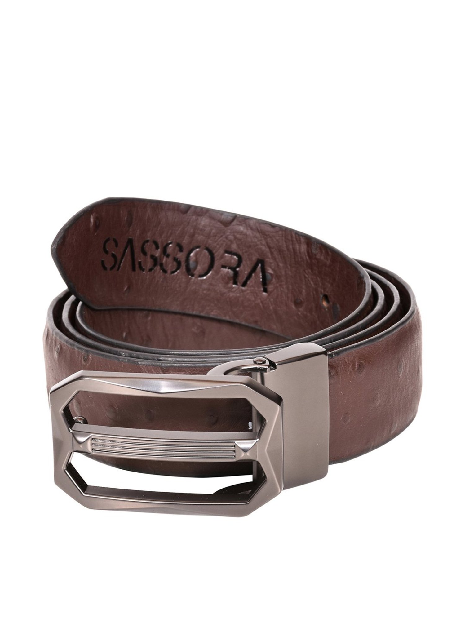 SASSORA Brown Leather Reversible Belt for Men