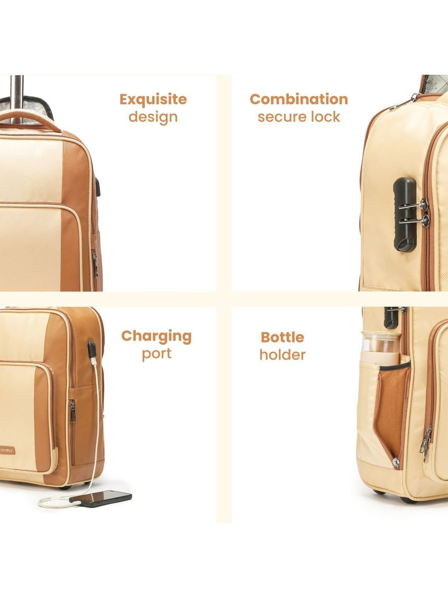 Assembly 30 Ltrs Beige Large Laptop Backpack Trolley Bag