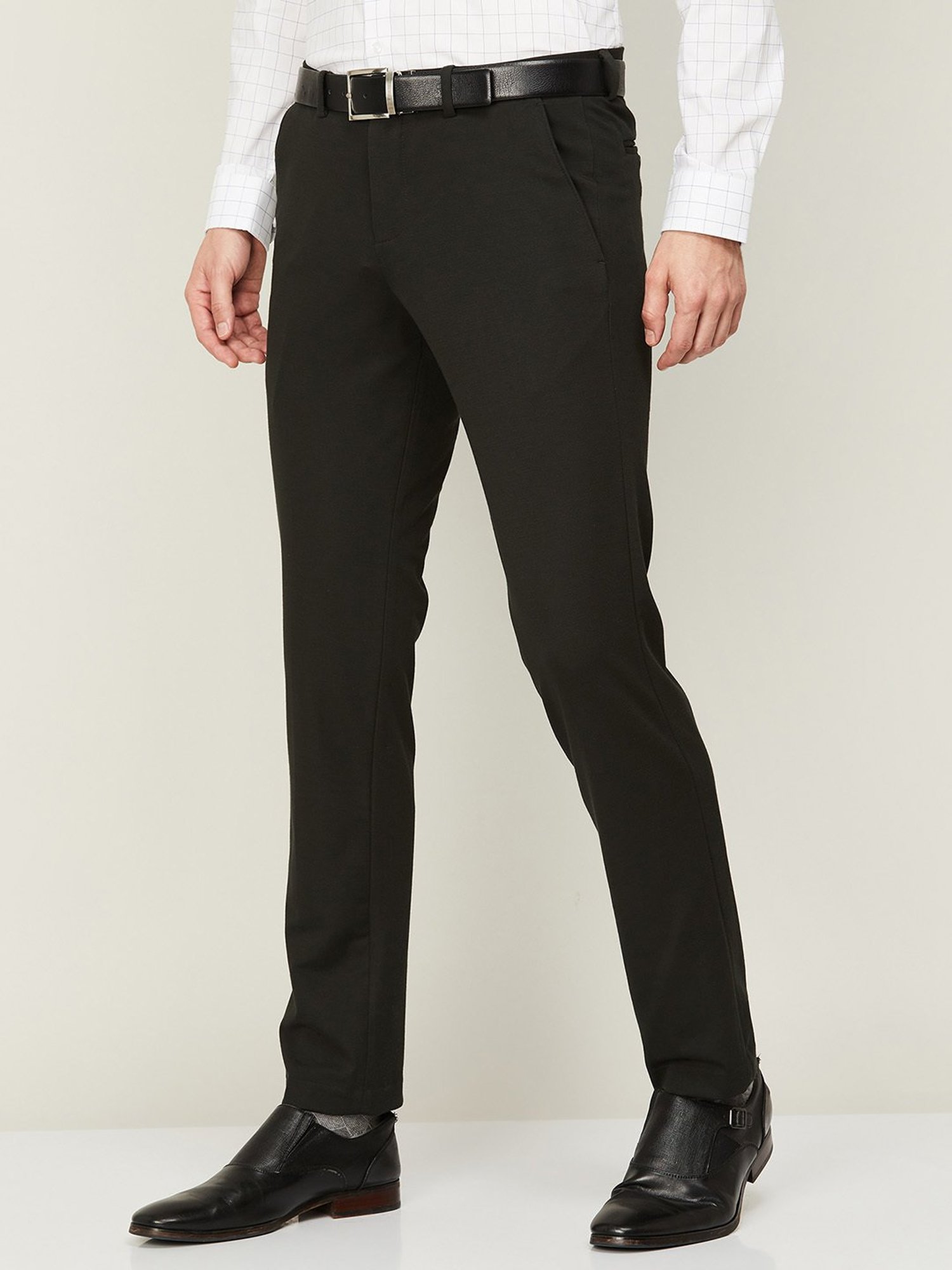 Code by Lifestyle Dark Green Regular Fit Flat Front Trousers