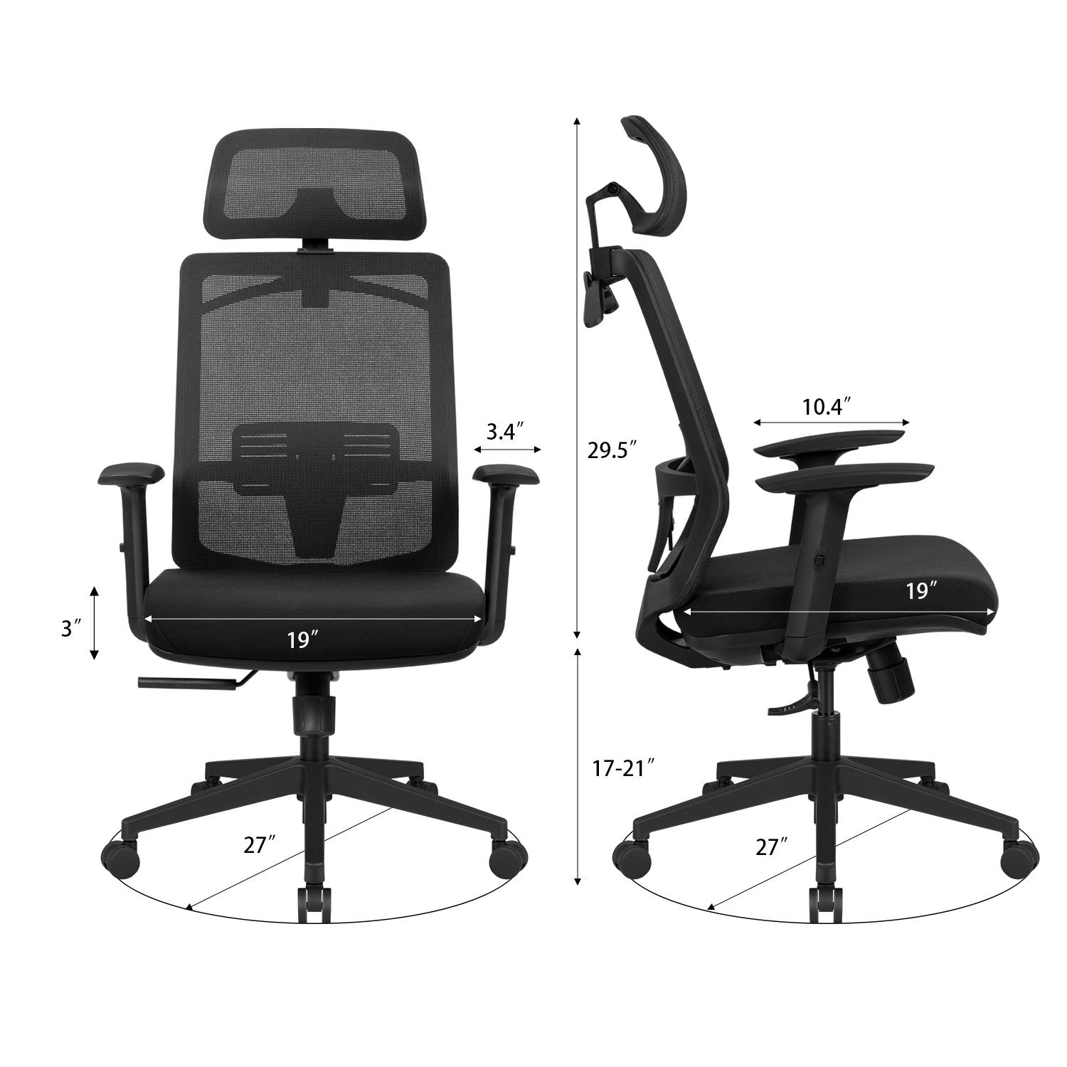 Furmax Ergonomic Office Chair High Back Desk Chair Mesh Computer Chair with Adjustable Headrest, Lumbar Support, Armrests and Clothes Hanger (Black)