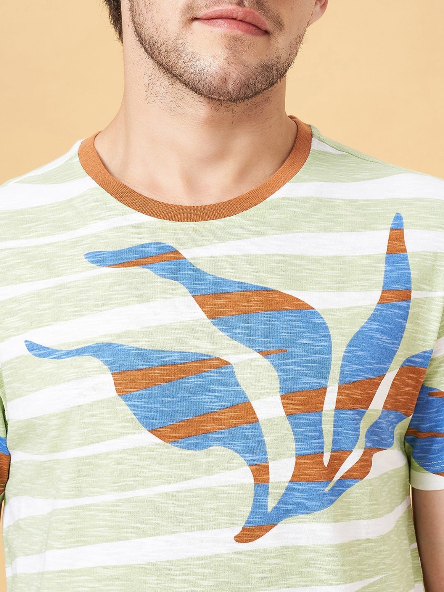 Urban Ranger by Pantaloons Sea Green Slim Fit Printed Crew T-Shirt