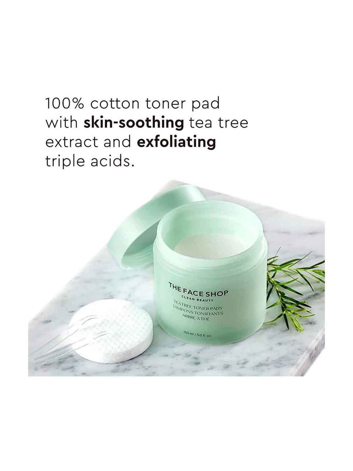 The Face Shop Tea Tree Toner Pads with AHA, IP-BHA & Hyaluronic Acid for Acne & Oily Skin - 150 ml