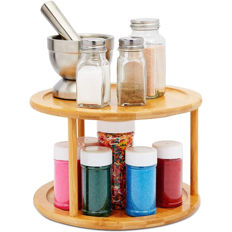 Farmlyn Creek Bamboo Turntable for Kitchen Cabinet, 2-Tier Organizer (10 x 7 Inches)