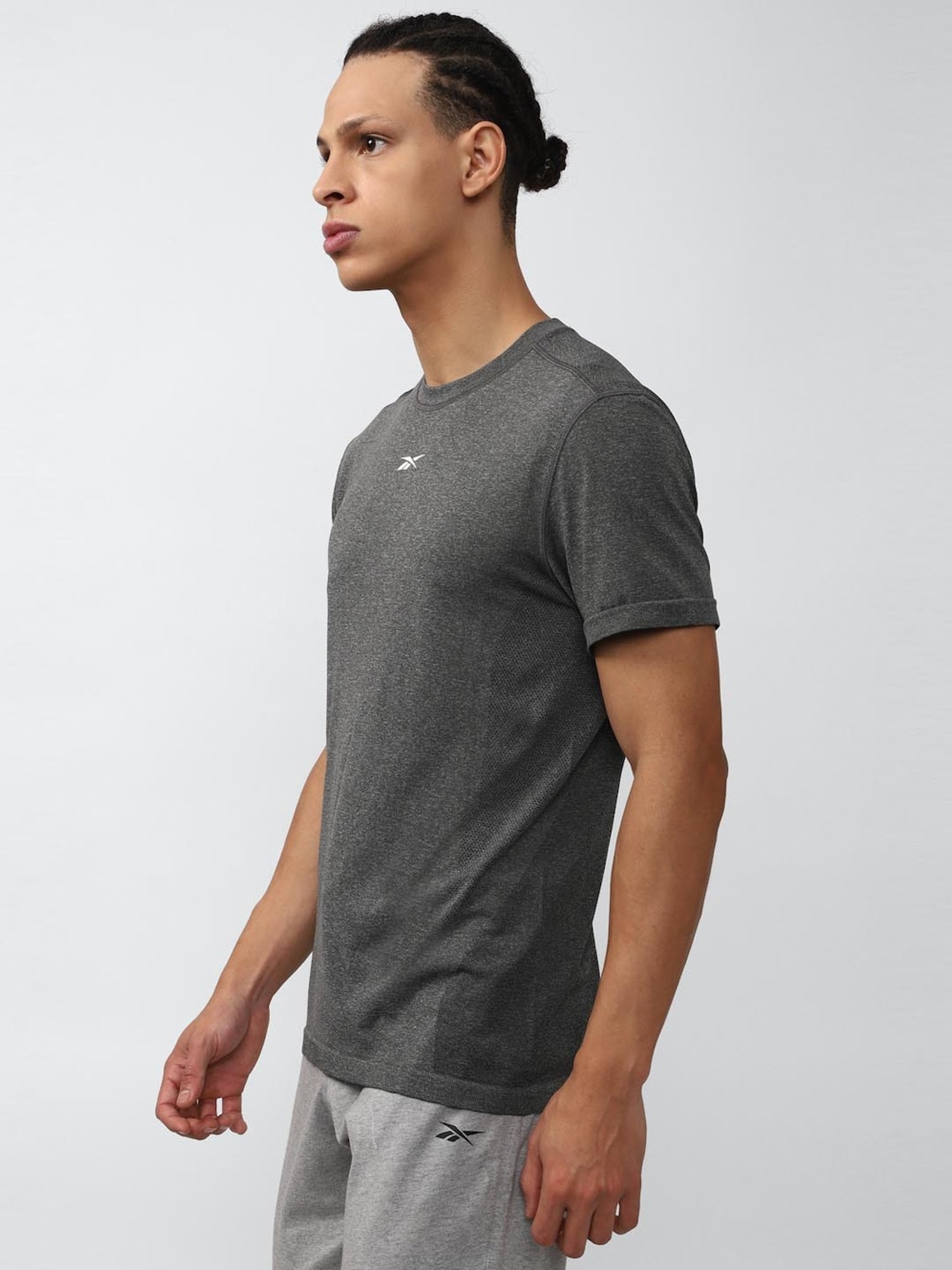 Reebok Grey Slim Fit Texture T-Shirt